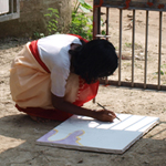 Children and adults participate in the workshop, capturing the shadows 3